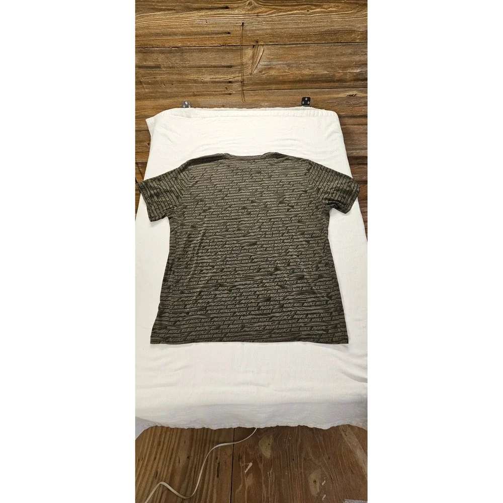 Nike Dri-FIT Mens XL T-Shirt Olive Green Black All Over Logo Print Training Top